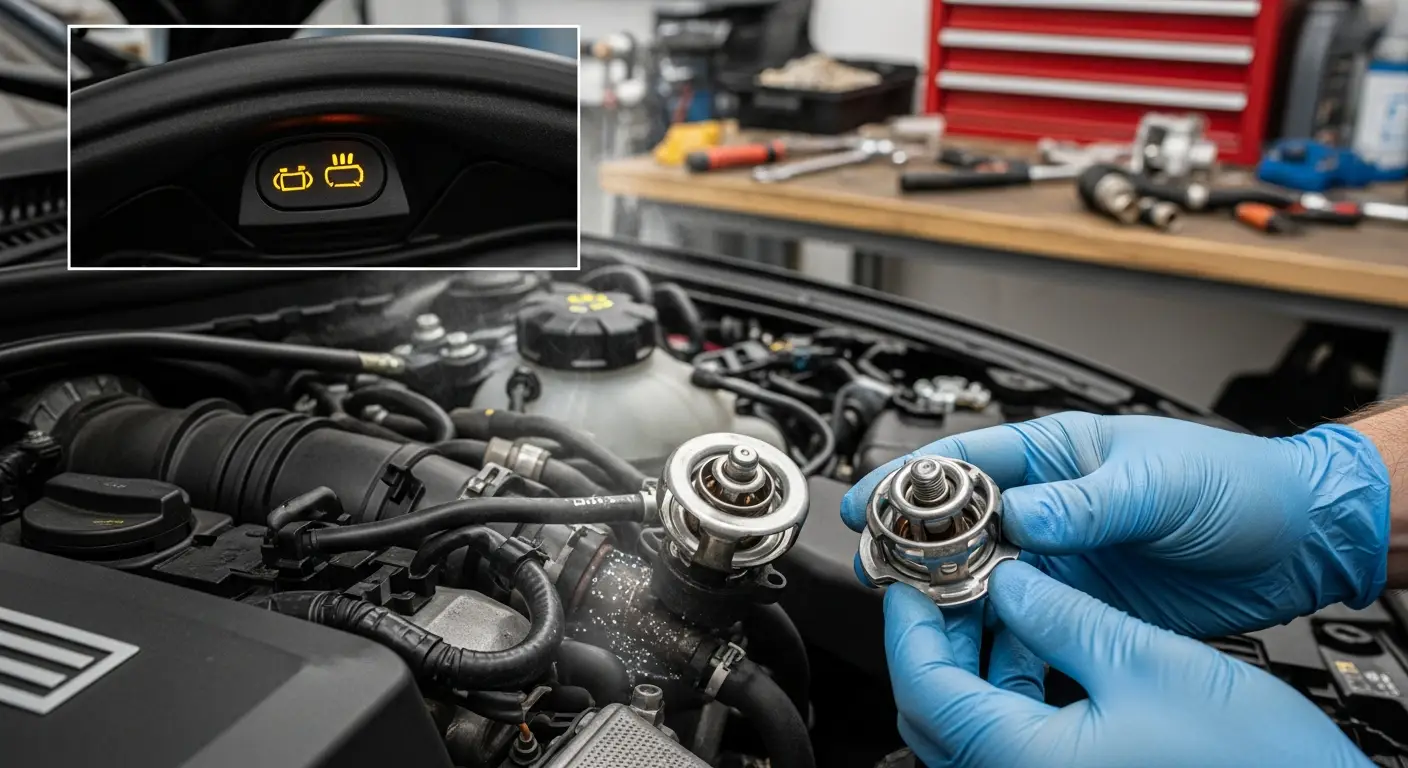 Neispravan termostat motora može uzrokovati pregrijavanje ili nedovoljno zagrijavanje motora, a simptomi uključuju variranje temperature i slabo grijanje, dok se zamjena preporučuje što prije radi zaštite motora.