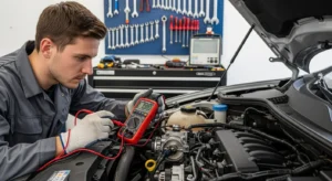 Provjera funkcionalnosti senzora položaja leptira (TPS) u automobilu pomoću multimetra za mjerenje napona i otkrivanje nepravilnosti u radu.