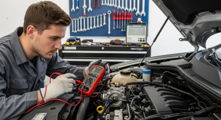 Provjera funkcionalnosti senzora položaja leptira (TPS) u automobilu pomoću multimetra za mjerenje napona i otkrivanje nepravilnosti u radu.