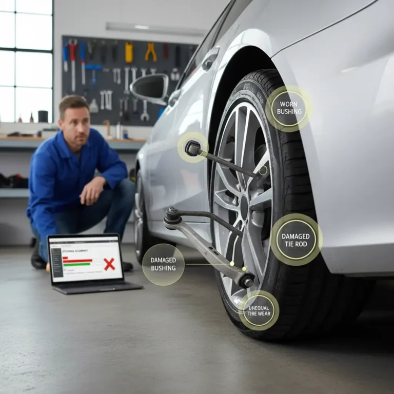 Automobil skreće u jednu stranu zbog problema s poravnanjem kotača, gumama ili kočnicama; otkrijte uzroke i rješenja za sigurniju vožnju.