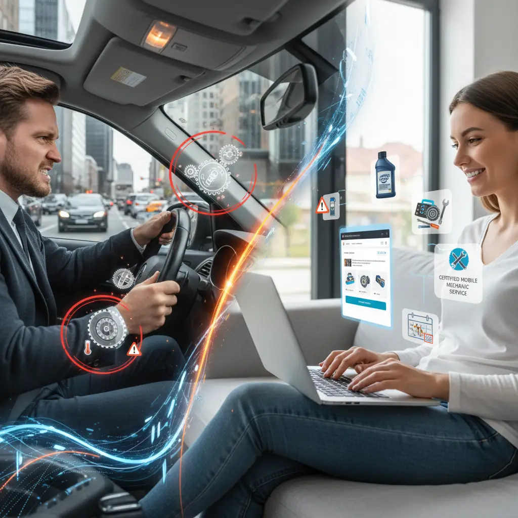 Automatski mjenjač automobila prikazan uz istaknute strelice koje označavaju nagle trzaje tijekom vožnje, simbolizirajući simptome i probleme s prijenosom.