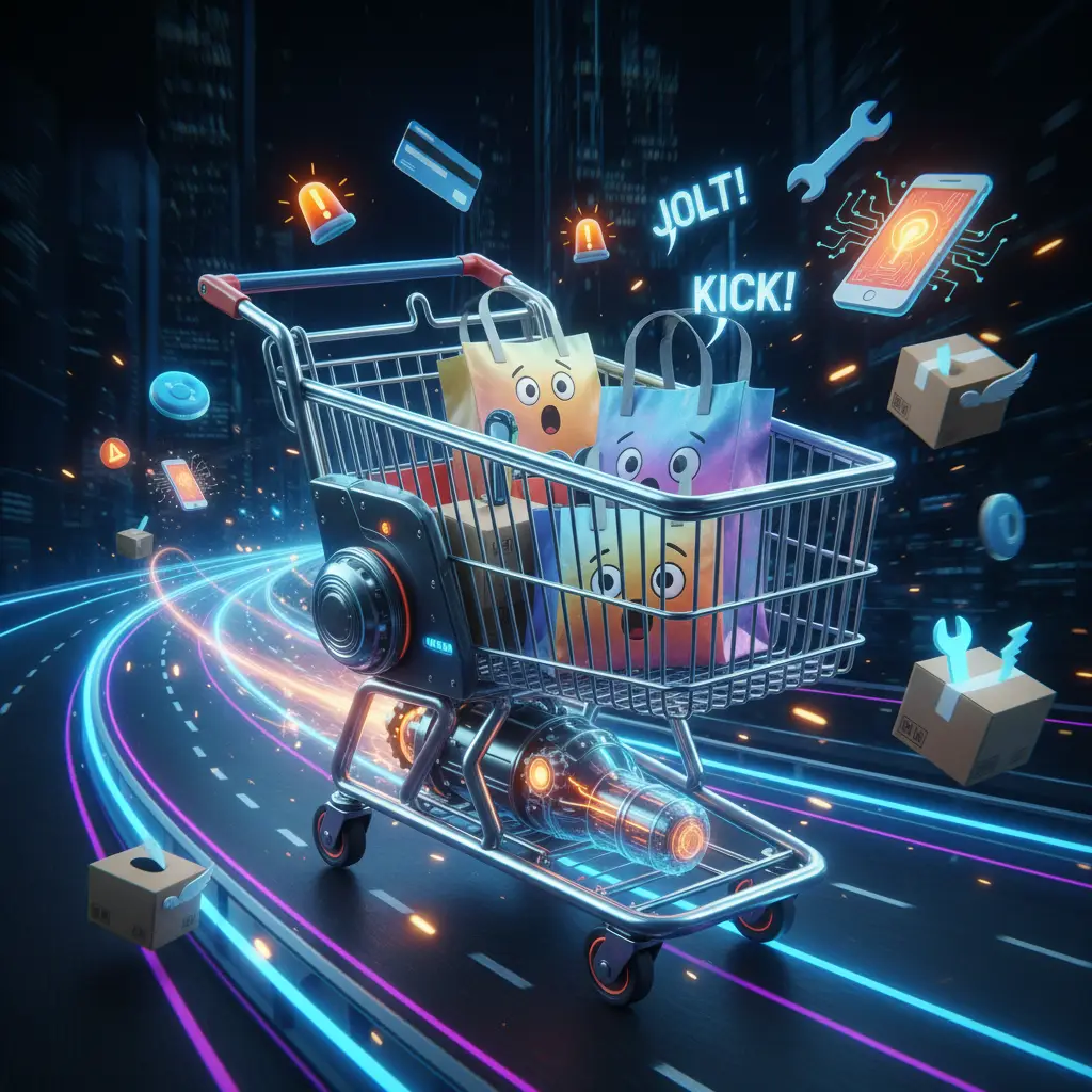 Automatski mjenjač automobila prikazan uz simbolične valove koji ilustriraju trzaje tijekom vožnje. Vozač zabrinuto gleda kontrolnu ploču s upaljenom lampicom upozorenja.