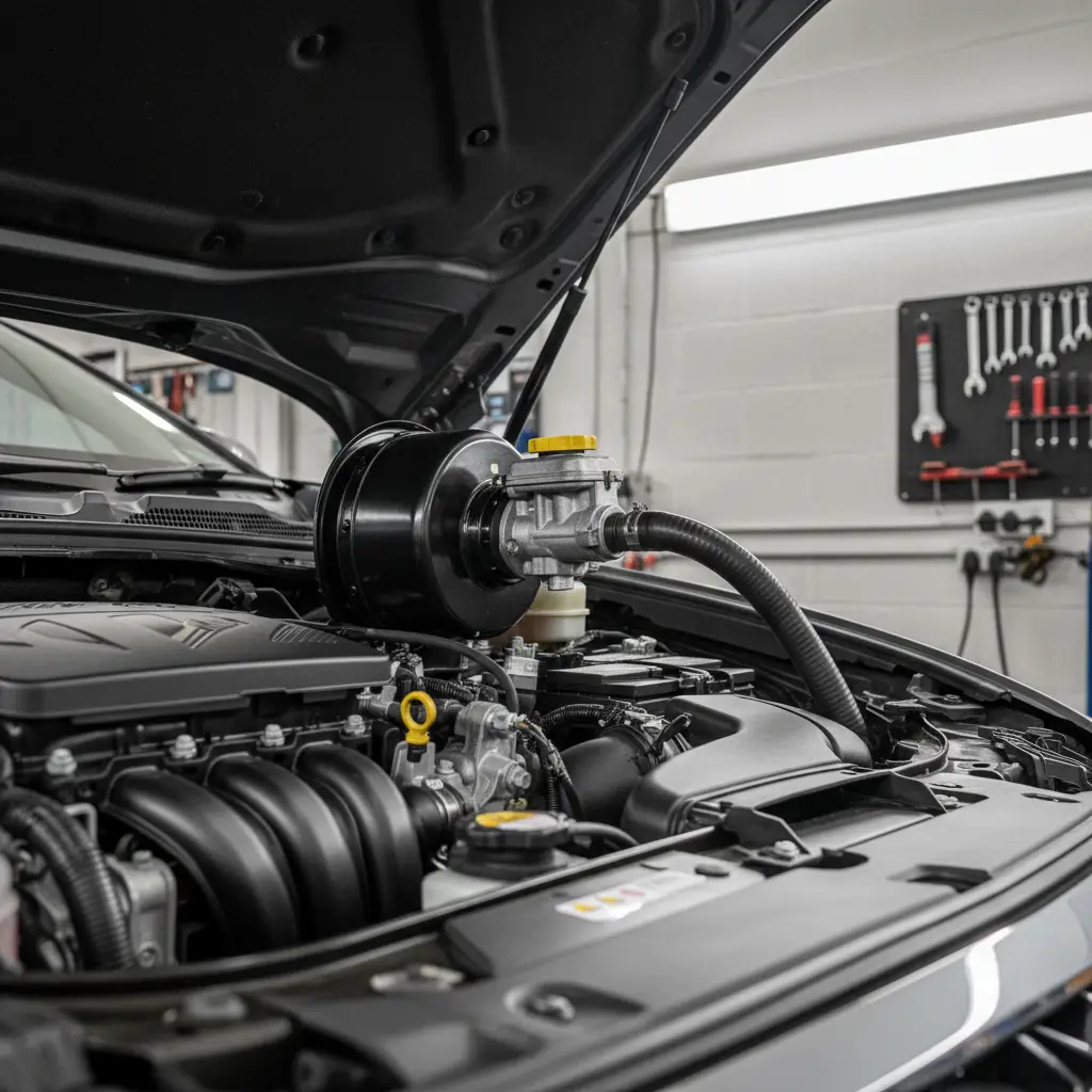 Kvar pojačivača kočnica može uzrokovati tvrdu papučicu kočnice, produženo zaustavljanje i zviždanje, a za testiranje pritisnite kočnicu nekoliko puta s ugašenim motorom i zatim je držite pritisnutu dok palite motor – ako se papučica ne spusti, pojačivač ne radi ispravno.