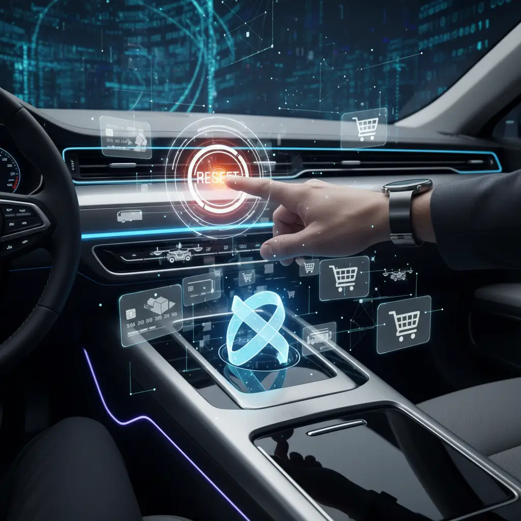 Mehaničar u radioni koristi dijagnostički alat za resetiranje automatskog mjenjača na modernom automobilu. Na ekranu se prikazuju tehnički podaci i status prijenosa.