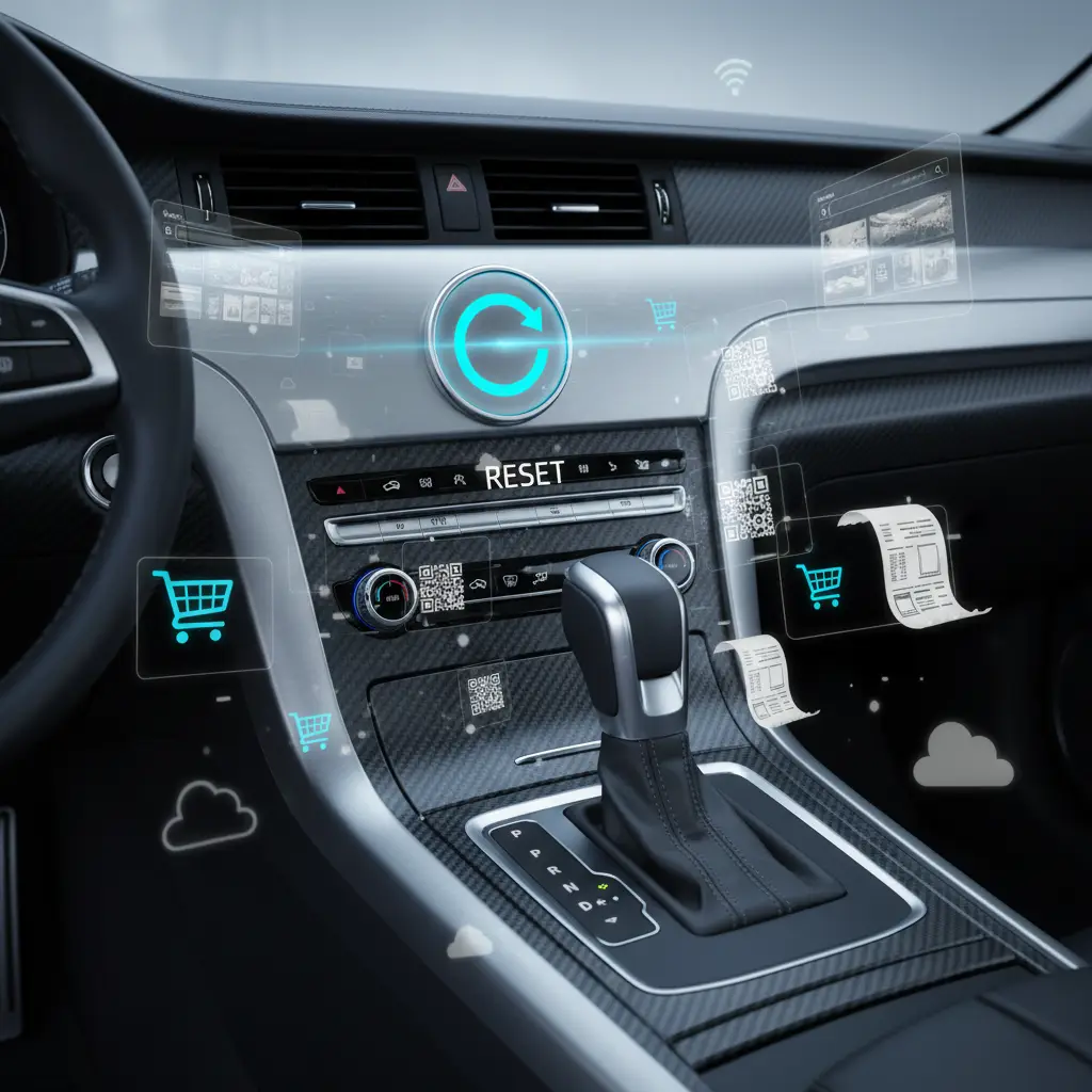 Mehaničar u radioni koristi dijagnostički uređaj za resetiranje automatskog mjenjača automobila. Na ekranu se prikazuju tehnički podaci i opcije za servisiranje prijenosa.