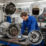 Simptomi i dijagnoza neispravne hidraulične pumpe automatskog mjenjača, ilustrirano kroz grafiku povezanu s online kupovinom zamjenskih dijelova.