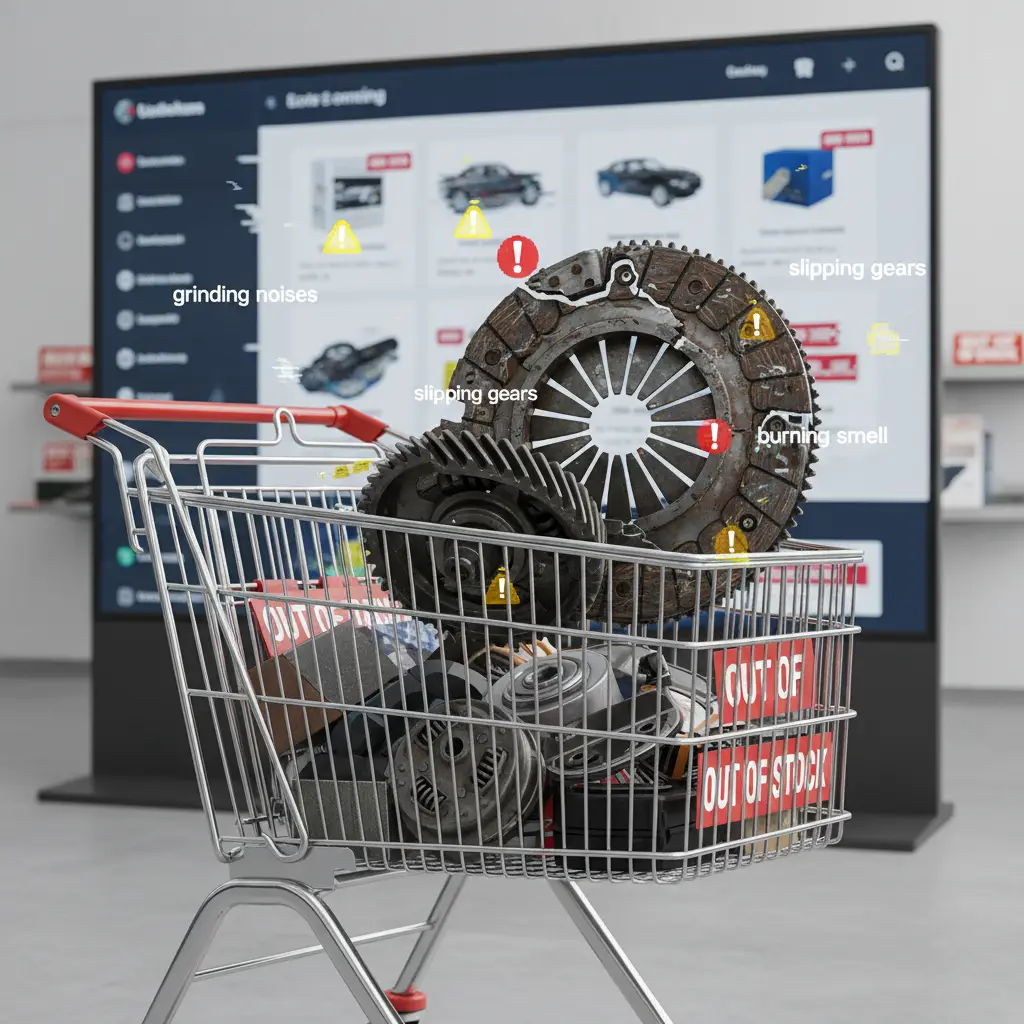 Vozač u automobilu pokušava promijeniti brzinu, ali ručica mjenjača zapinje, dok su u pozadini vidljive crvene kontrolne lampice na instrument tabli.
