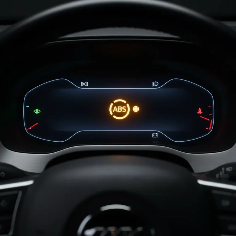 Simbol žute ABS lampice na vozilu prikazuje upozorenje na mogući kvar sustava, važan za sigurnost pri online kupnji autodijelova.