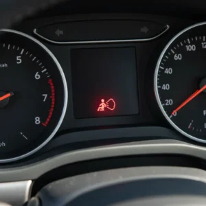 Airbag/SRS lampica upozorenja svijetli na kontrolnoj ploči automobila, online naručivanje rezervnih dijelova putem internetske trgovine na ekranu laptopa.