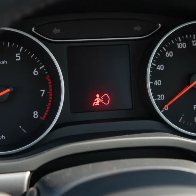 Airbag/SRS lampica upozorenja svijetli na kontrolnoj ploči automobila, online naručivanje rezervnih dijelova putem internetske trgovine na ekranu laptopa.