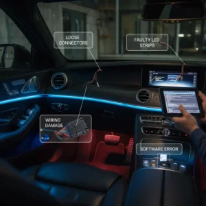Kvarovi ambijentalne rasvjete unutrašnjosti automobila – uzroci i rješenja, online kupnja rezervnih dijelova i LED rasvjete za popravak.