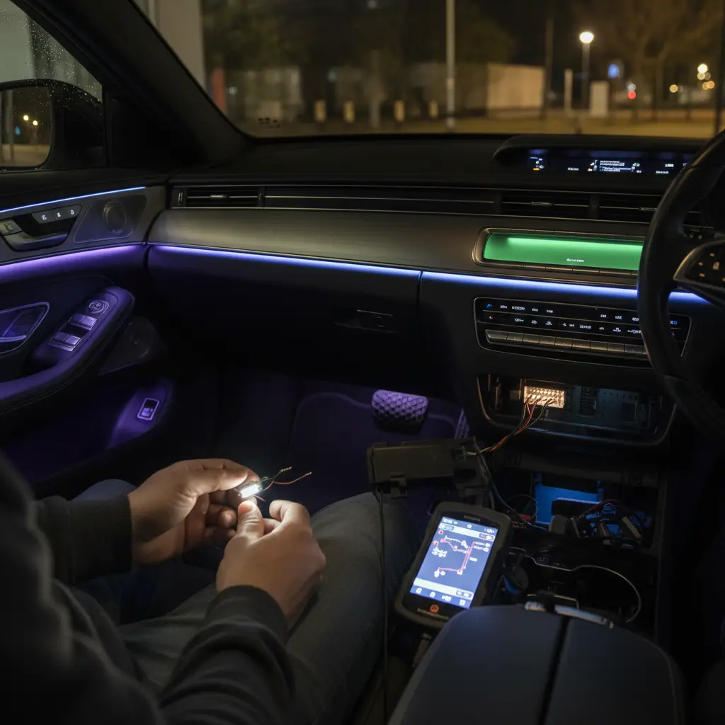 Kvarovi ambijentalnog osvjetljenja unutrašnjosti automobila – uzroci, rješenja i online narudžba zamjenskih dijelova za popravak rasvjete.