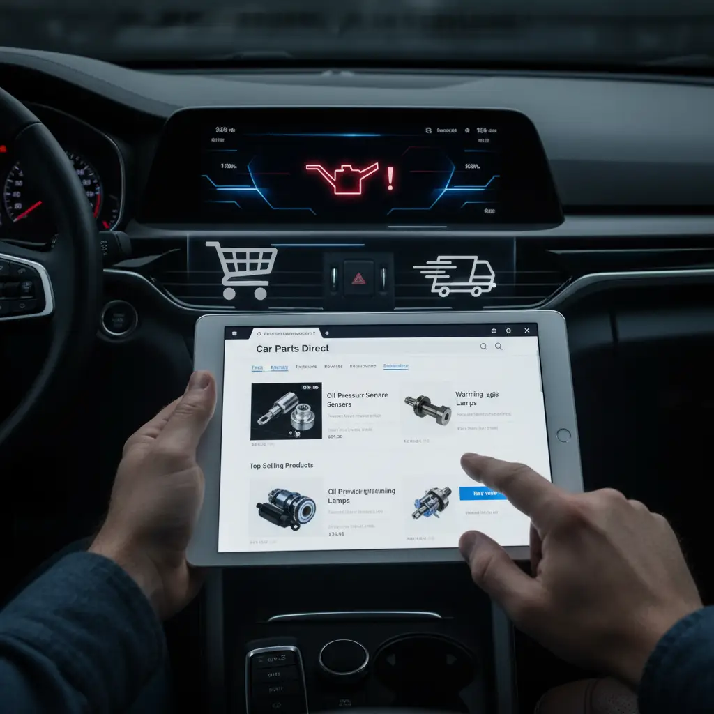 Crvena lampica upozorenja za tlak ulja svijetli na kontrolnoj ploči automobila, signalizirajući mogući problem s motorom.