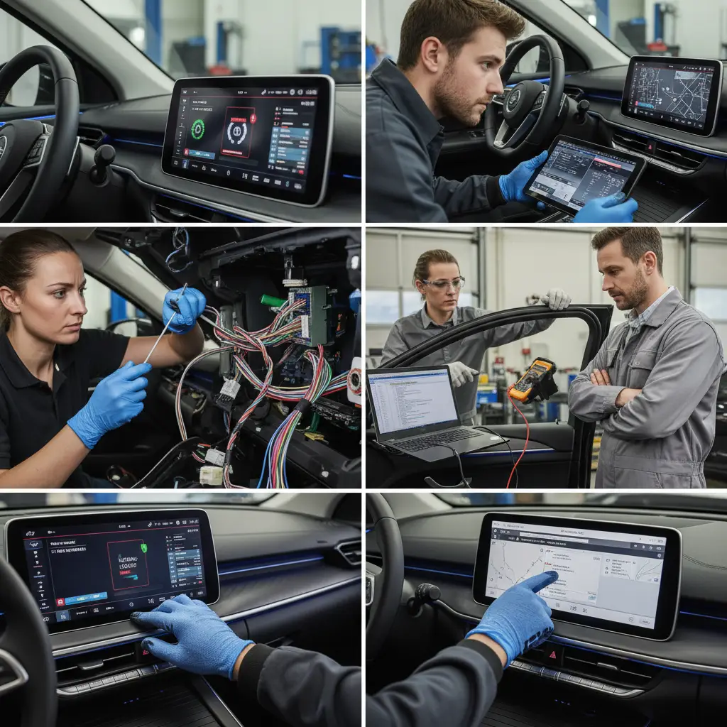 Dijagnosticiranje problema s automobilskim infotainment sustavima često uključuje rješavanje poteškoća poput neispravnog povezivanja Bluetootha, zamrzavanja zaslona ili problema s ažuriranjem softvera, što može utjecati na online kupovinu putem vozila.