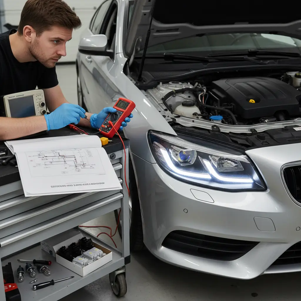 Provjera i dijagnosticiranje problema s dnevnim svjetlima automobila (DRL) prilikom online kupovine zamjenskih dijelova za vozila.