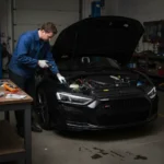 Vožnja noću, vozač pokušava uključiti duga svjetla, ali ne rade; simbol žarulje, online kupovina rezervnih dijelova.