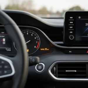 Pokazatelj niske razine goriva u automobilu, simbolizira važnost praćenja zaliha tijekom online kupovine i pravovremene narudžbe proizvoda.