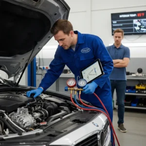 Automobilski klima uređaj puše topli zrak; dijagnostika kvara, mogući uzroci i rješenja za popravak dostupni putem online kupovine auto dijelova.