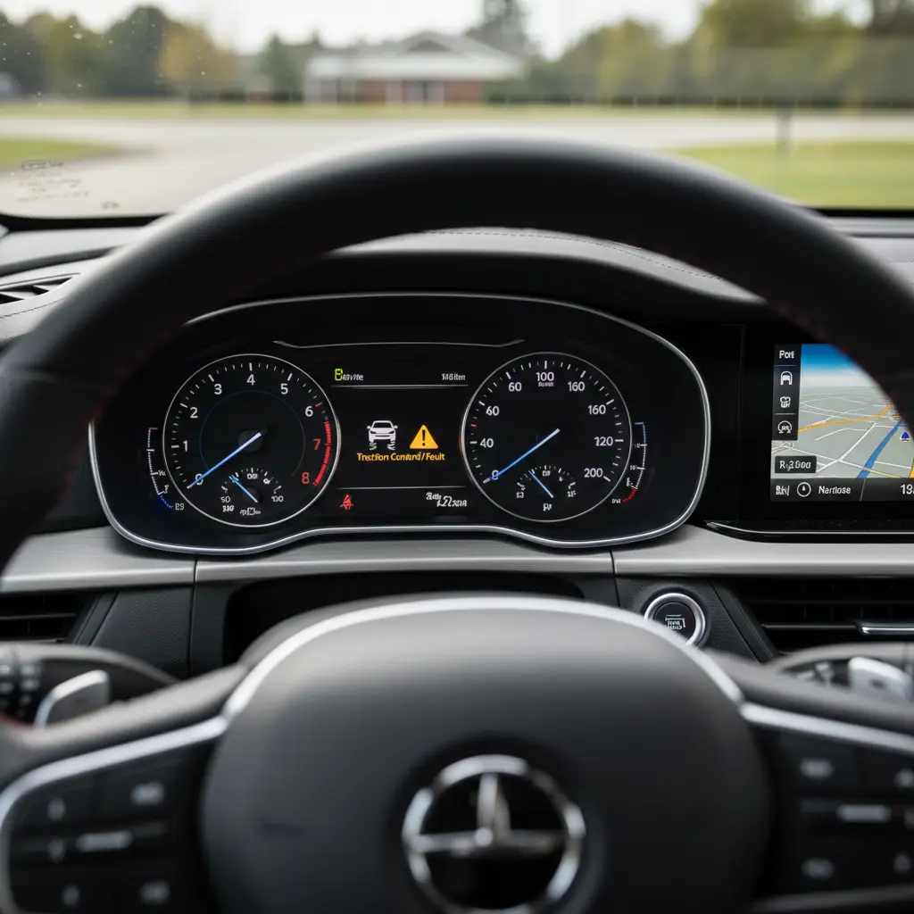 Kontrolna lampica proklizavanja kotača (traction control) signalizira kvar sustava, važno za sigurnost vozila pri online kupovini auto dijelova.