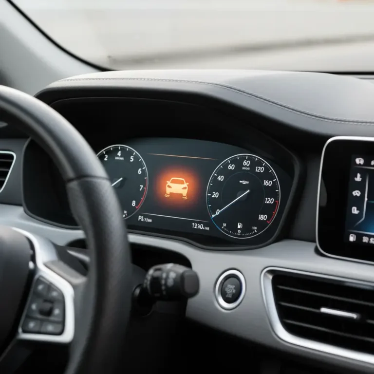 Kontrolna lampica za stabilnost vozila prikazana tijekom online kupovine auto dijelova, naglašavajući važnost sigurnosti i ispravnosti elektronskih sustava.