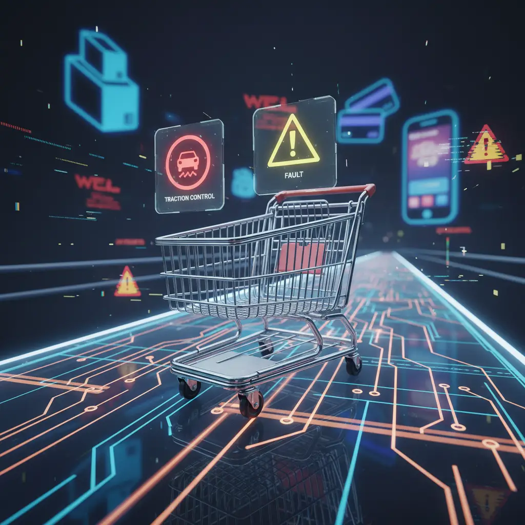 Na instrument ploči automobila svijetli žuta lampica za kontrolu proklizavanja, prikazana kao automobil s valovitim tragovima ispod.