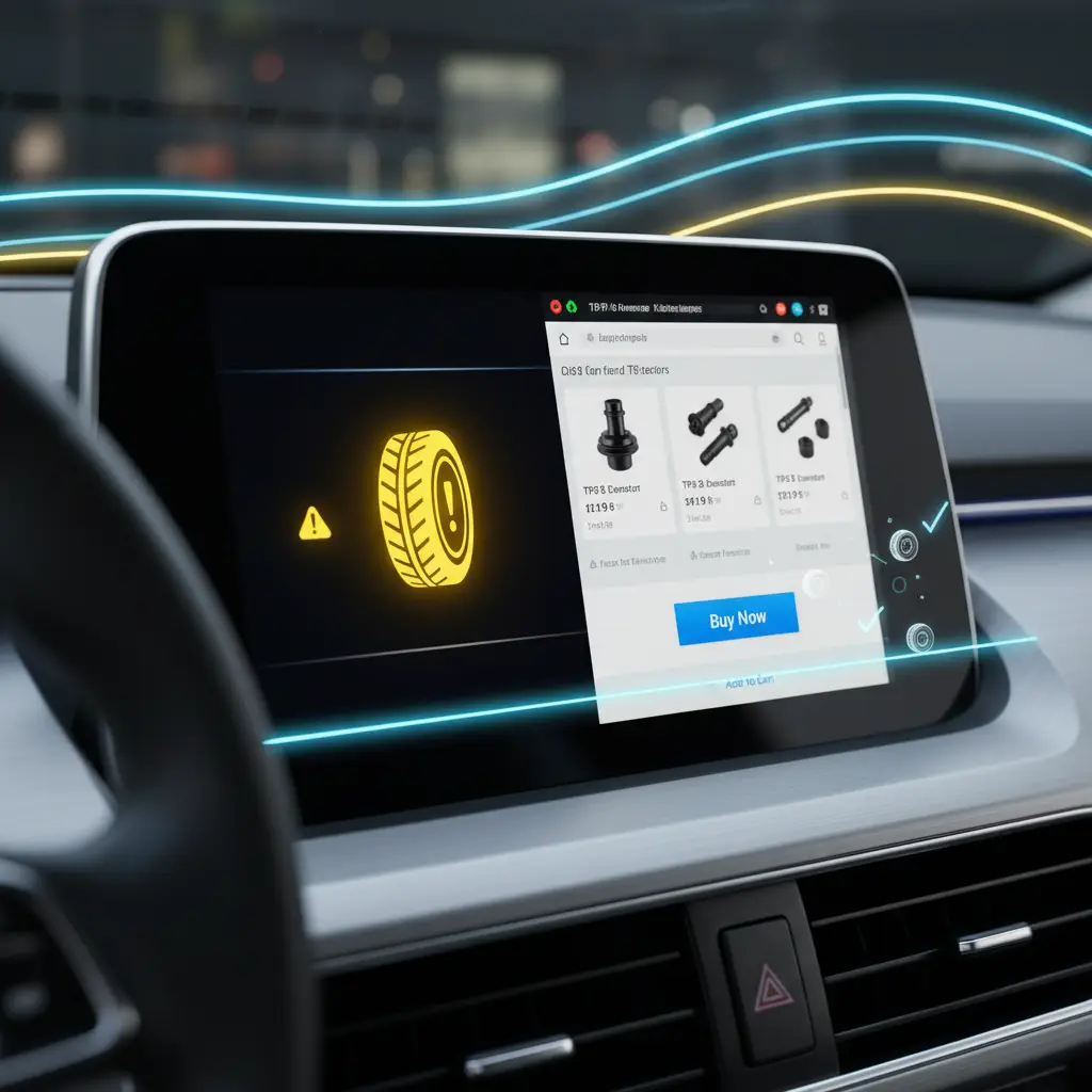 Na kontrolnoj ploči automobila svijetli žuta lampica s ikonom nalik na presjek gume i uskličnik, signalizirajući problem s tlakom u gumama (TPMS).