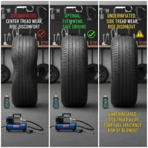 Prepoznajte znakove previše ili premalo napuhanih guma te pronađite rješenja za sigurnu online kupnju automobilskih guma.