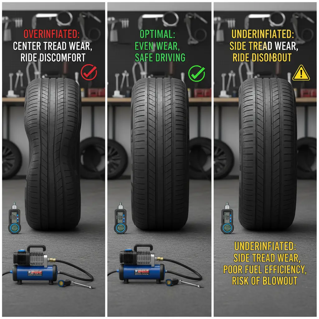 Prepoznajte znakove previše ili premalo napuhanih guma te pronađite rješenja za sigurnu online kupnju automobilskih guma.