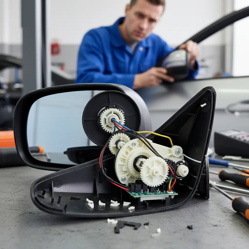 Problemi s podešavanjem auto ogledala mogu biti uzrokovani neispravnim motorom, prekidačem ili električnim kontaktima, a rješenje uključuje zamjenu dijelova koji se lako mogu naručiti putem online trgovina.