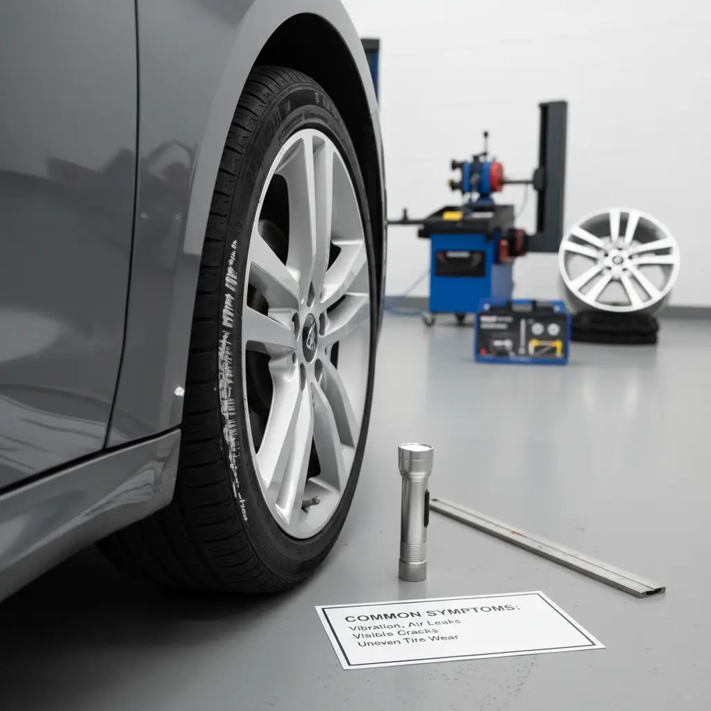 Simptomi i rješenja za oštećene alu felge: pukotine, ogrebotine, vibracije; online kupnja dijelova i usluga za popravak felgi.