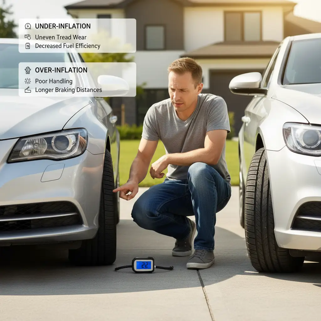 Simptomi preniskog ili previsokog tlaka u gumama, sigurnost i održavanje, online kupnja automobilskih guma i opreme.