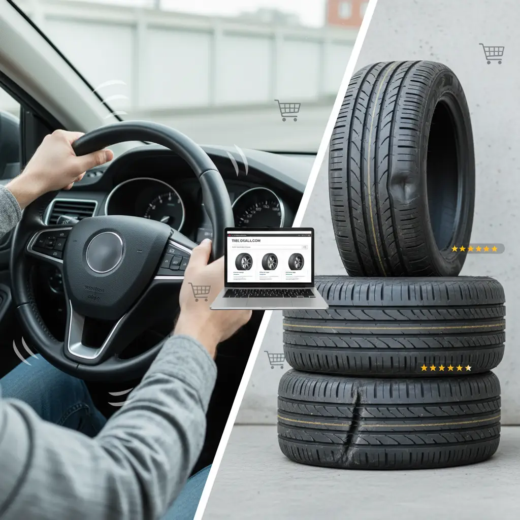 Volan automobila lagano vibrira dok je vozilo u pokretu, prikazujući jasno izražene neravnomjerno istrošene gume i neizbalansirane kotače.