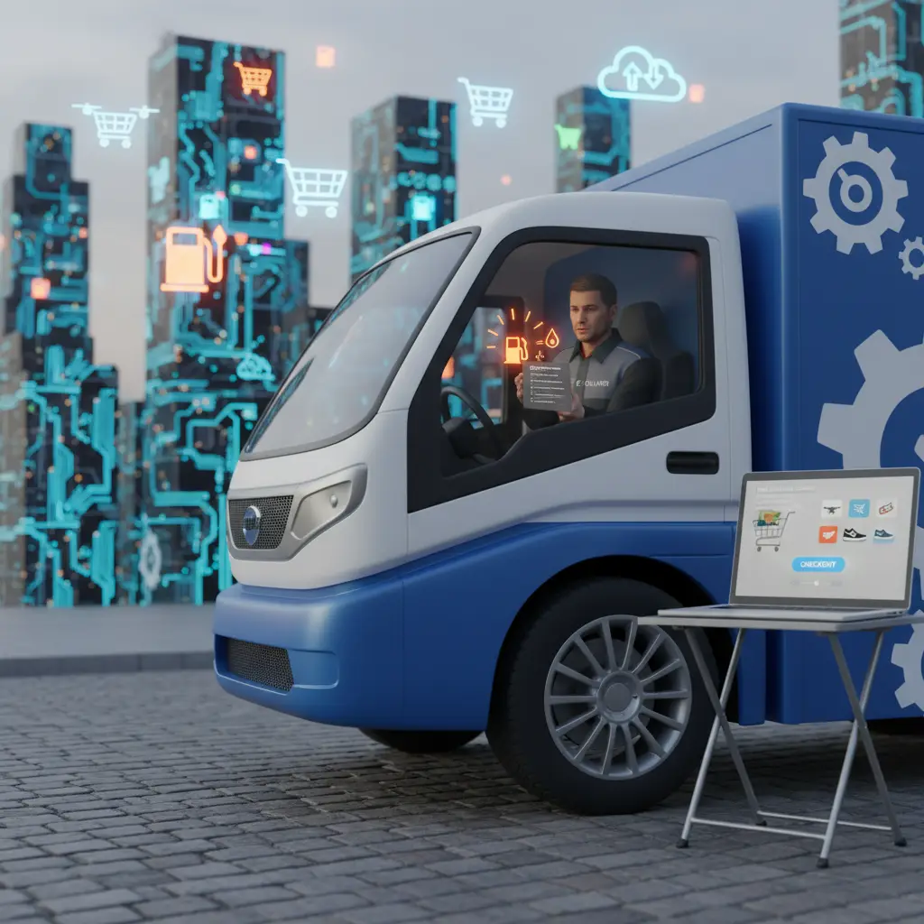 Vozač automobila stoji pored otvorene haube, zabrinuto promatra motor dok pokušava otkriti uzrok otežanog paljenja zbog nedostatka goriva. U pozadini se vidi prometna cesta i parkirana vozila.