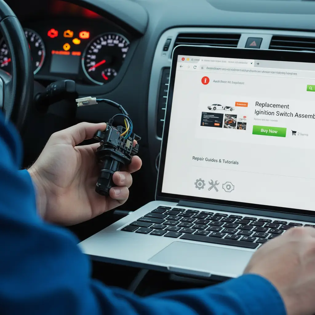Vozač pokušava upaliti automobil, ali se motor ne pokreće dok se na instrument ploči pale kontrolne lampice, što ukazuje na mogući kvar kontakt brave.